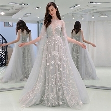 Elegant Grey Evening Dresses 2019 A-Line / Princess Square Neckline Star Lace Sleeveless Sweep Train Formal Dresses