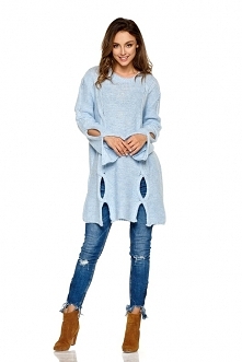 Moherowy sweter z wycięciami LS220 -błękitny