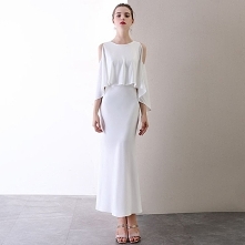 Uroczy Kość Słoniowa Sukienki Wieczorowe 2020 Syrena / Rozkloszowane Wycięciem Kótkie Rękawy Bez Pleców Długość Kostki Sukienki Wizytowe