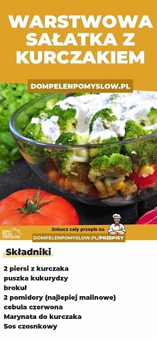 Warstwowa sałatka z brokułem i kurczakiem