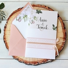 zaproszenie na slub z motywem bialych roz