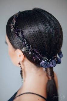 Rustykalny wianek w odcieniach bakłażana