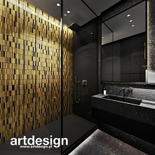 Czarno-złota łazienka z moz...