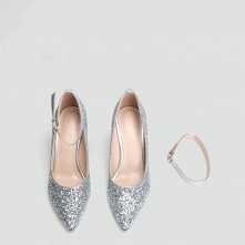 Błyszczące Srebrny Cekiny Buty Ślubne 2020 Z Paskiem 9 cm Szpilki Szpiczaste Ślub Czółenka