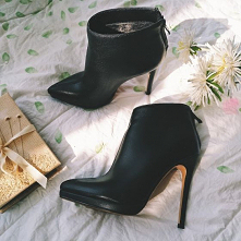 Piękne Czarne Przypadkowy Botki Buty Damskie 2020 Skórzany 12 cm Szpilki Szpiczaste Boots