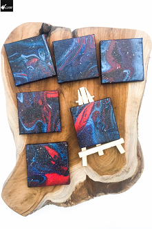 Kieszonkowa galaktyka - obraz na mini płótnie - pouring painting