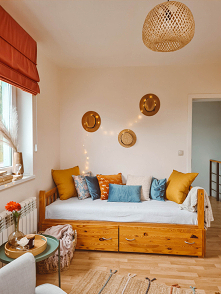 Pokój w stylu BOHO
Roleta rzymska - materiał VELVET V27
Poduszki dekoracyjne - Welur, Velvet i materiał Boho

Dekoracje z Nasze Domowe Pielesze