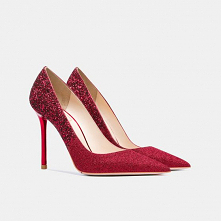 Uroczy Czerwone Ślub Skórzany Cekiny Buty Ślubne 2021 10 cm Szpilki Szpiczaste Czółenka