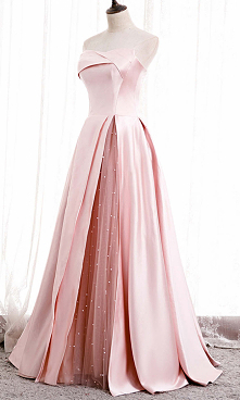 Pink Strapless Satin and Tulle Splice Prom Ball Gowns KSP582