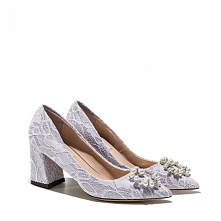 Uroczy Białe Perła Rhinestone Z Koronki Kwiat Buty Ślubne 2021 7 cm Grubym Obcasie Szpiczaste Ślub Wysokie Obcasy