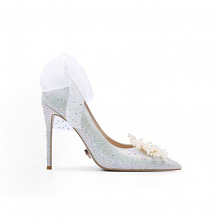 Uroczy Błyszczące Srebrny Rhinestone Perła Buty Ślubne 2021 Kokarda Skórzany 10 cm Szpilki Szpiczaste Ślub Wysokie Obcasy Czółenka