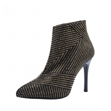 Moda Zużycie ulicy Czarne Złote Rhinestone Buty Damskie 2021 Botki 10 cm Szpilki Szpiczaste Wysokie Obcasy Boots