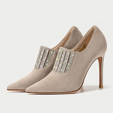 Moda Uroczy Khaki Wieczorowe Rhinestone Zamszowe Buty Damskie 2021 Skórzany Botki 10 cm Szpilki Szpiczaste Boots Wysokie Obcasy