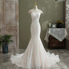 Uroczy Kość Słoniowa Syrena / Rozkloszowane Suknie Ślubne 2021 Wycięciem Z Koronki Kwiat Kótkie Rękawy Bez Pleców Trenem Kaplica Ślub