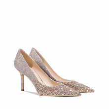 Uroczy Szampan Cekiny Buty Ślubne 2021 Skórzany 8 cm Szpilki Szpiczaste Ślub Czółenka Wysokie Obcasy