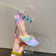 Seksowne Lato Przezroczysta Laser Wieczorowe Sandały Damskie Wysokie Obcasy 2022 11 cm Szpilki Z Paskiem Peep Toe Sandały Damskie