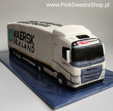 Tort w kształcie ciężarówki Maersk, ciągnik z naczepa.
Pracownia tortów Pink Sweets Shop, Gdańsk.