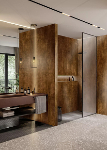 Łazienka w brązie i miedzi

Brąz jest dość ciekawym i jednocześnie intrygującym kolorem. Dlatego brązowa umywalka w połączeniu z płytą ścienną w kolorze miedzi, może być dobrym ...