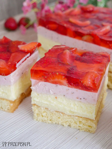 Doskonałe ciasto z truskawkami i galaretką. Świetna propozycja deseru na upalne dni. Serdecznie zachęcam do wypróbowania przepisu!