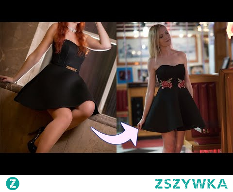 DIY czarna sukienka z naszywkami różami 